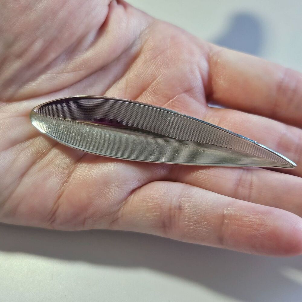 Vintage Silver Tone Textured Leaf Brooch